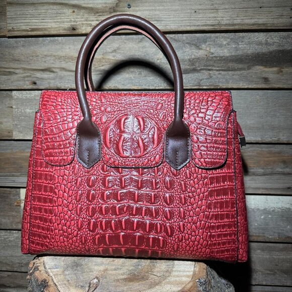 NWOT LiRenNiao Red Faux Croc Bag‎ with Matching Wallet - Picture 8 of 8